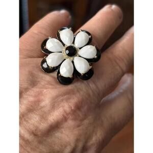 Black and White Flower Statement Ring